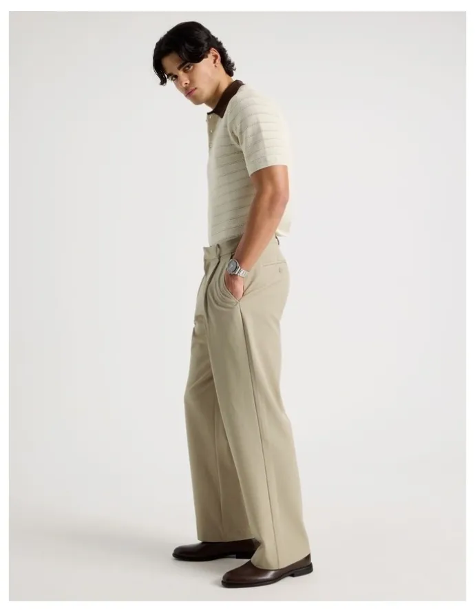 Blaq Wide Leg Pleated Trousers in Beige
