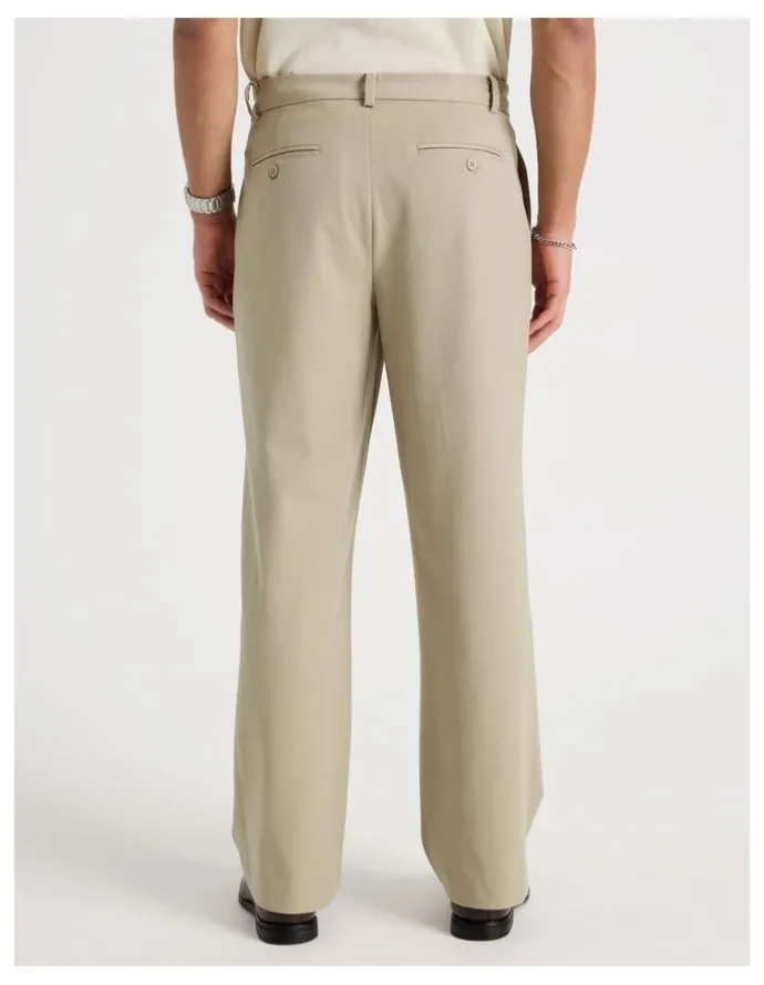 Blaq Wide Leg Pleated Trousers in Beige