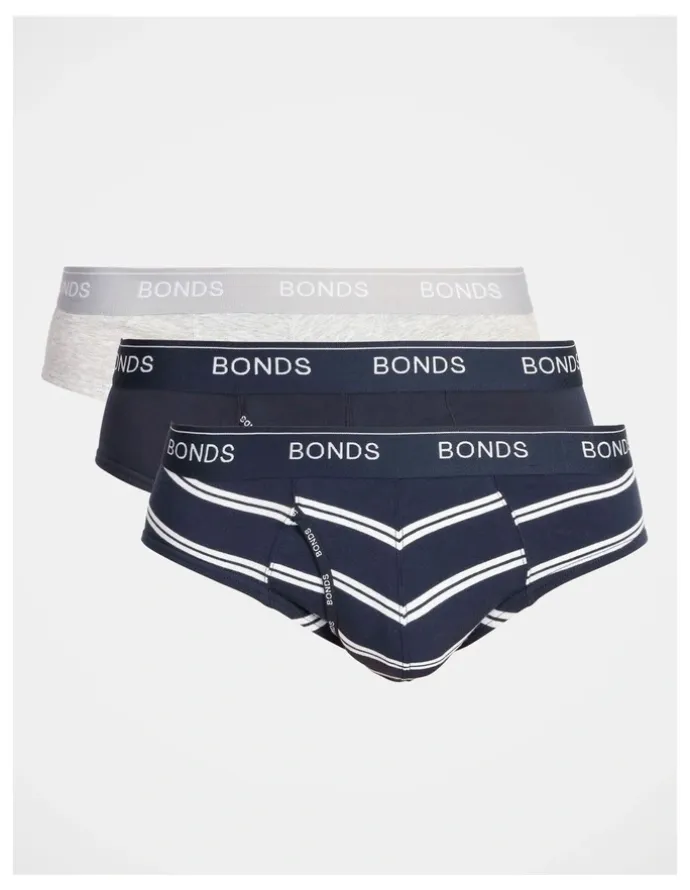 Bonds Guyfront Stripe Briefs 3 Pack in Navy