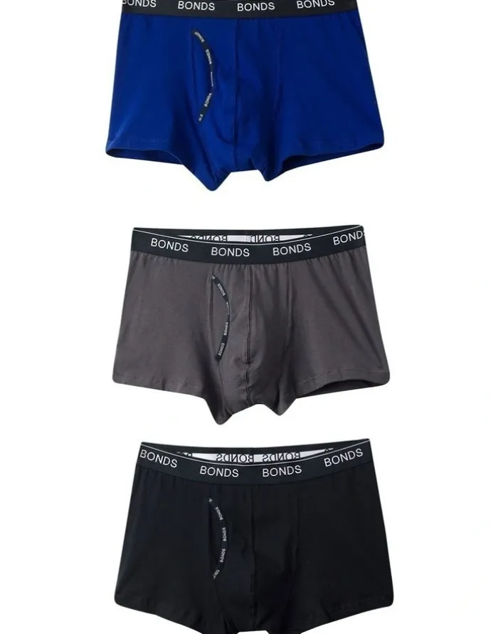 Bonds Guyfront Trunk 3 Pack in Black, Charcoal, and Blue