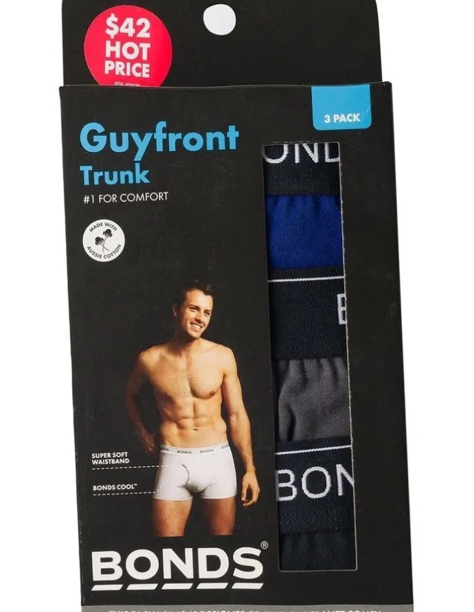 Bonds Guyfront Trunk 3 Pack in Black, Charcoal, and Blue