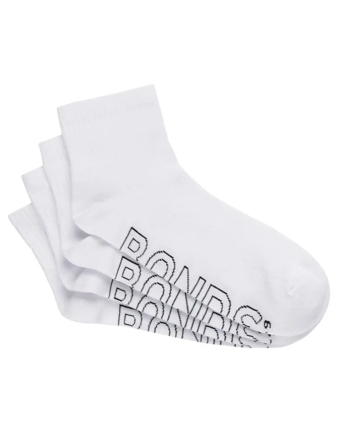 Bonds Logo Light weight Quarter Crew Socks 4 Pack in White