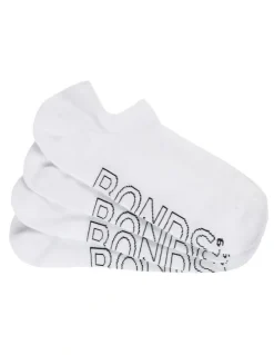 Bonds Mens Logo Lightweight No Show Socks 4 Pack in White