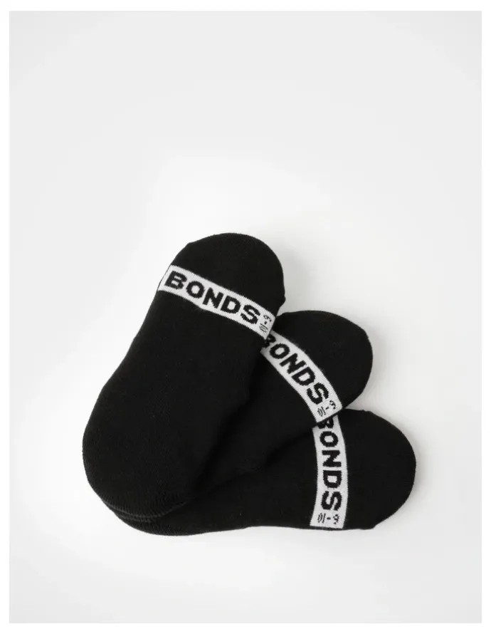 Bonds Mens Logo Sneaker Socks 3 Pack in Black
