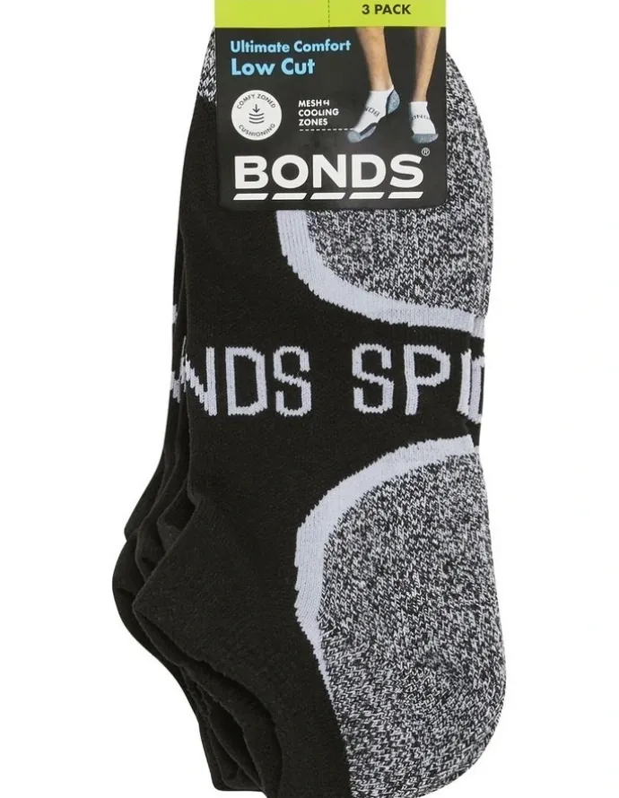 Bonds Ultimate Comfort Low Cut Socks 3 Pack in Black