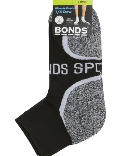 Bonds Ultimate Comfort Socks 1/4 Crew 3 Pack in Black