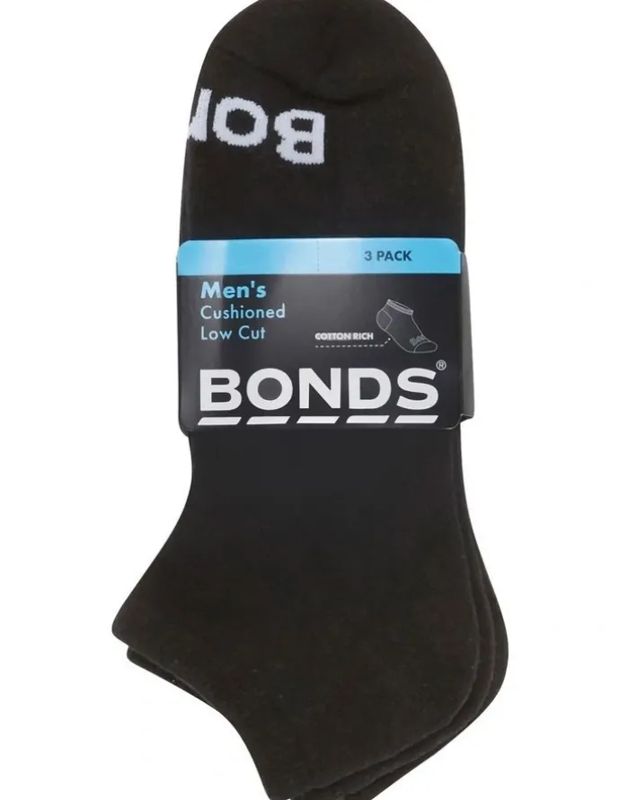 Bonds Value Cushioned Low Cut Socks 3 Pack in Black