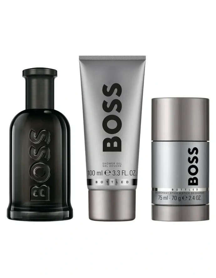 BOSS Bottled Parfum, Shower Gel, and Deodorant Stick for Men Trio Gift Set