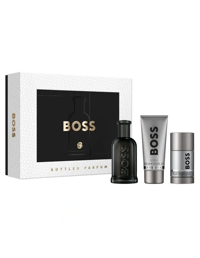 BOSS Bottled Parfum, Shower Gel, and Deodorant Stick for Men Trio Gift Set