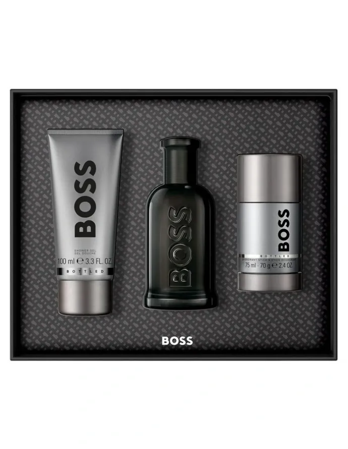 BOSS Bottled Parfum, Shower Gel, and Deodorant Stick for Men Trio Gift Set