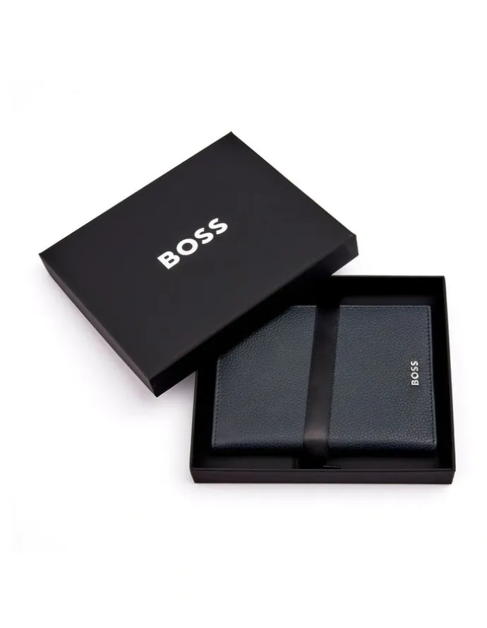 Boss Classic Grained Passport Holder in Black Leather