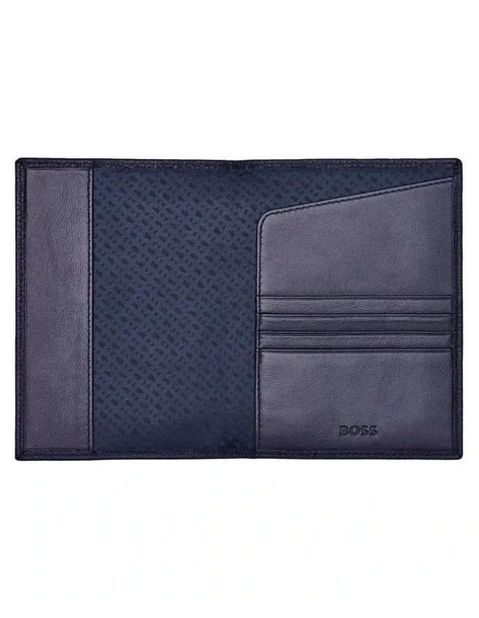 Boss Classic Grained Passport Holder in Black Leather