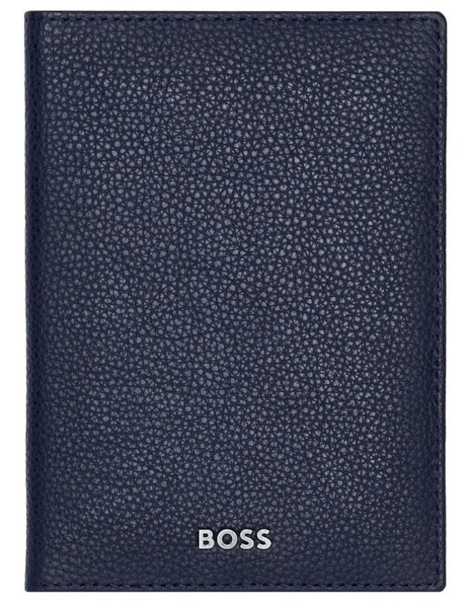 Boss Classic Grained Passport Holder in Black Leather