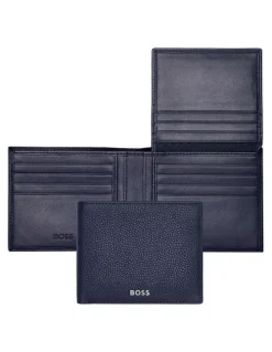 Boss Classic Grained Trifold Leather Wallet in Navy