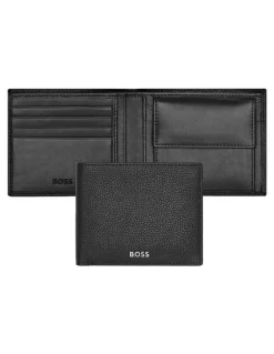 Boss Grained Leather Coin Purse Wallet in Black