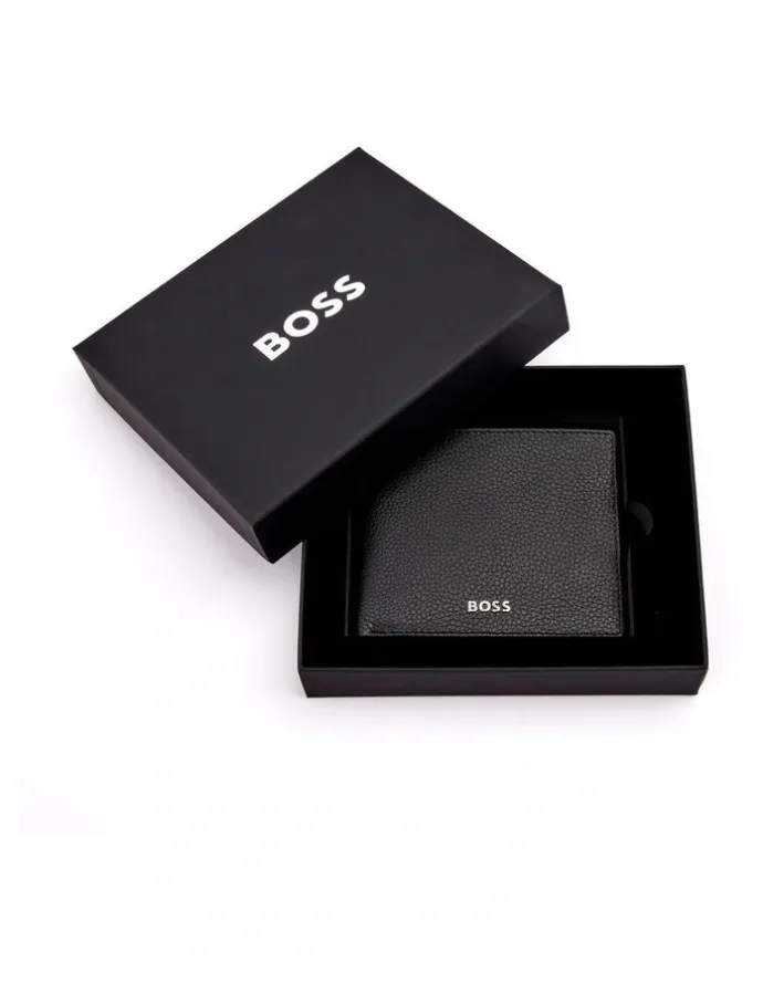Boss Grained Leather Coin Purse Wallet in Black
