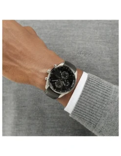 Boss Grand Prix 44 Leather Dial Watch in Black