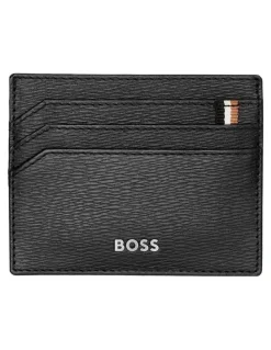 Boss Iconic Leather Card Holder in Black