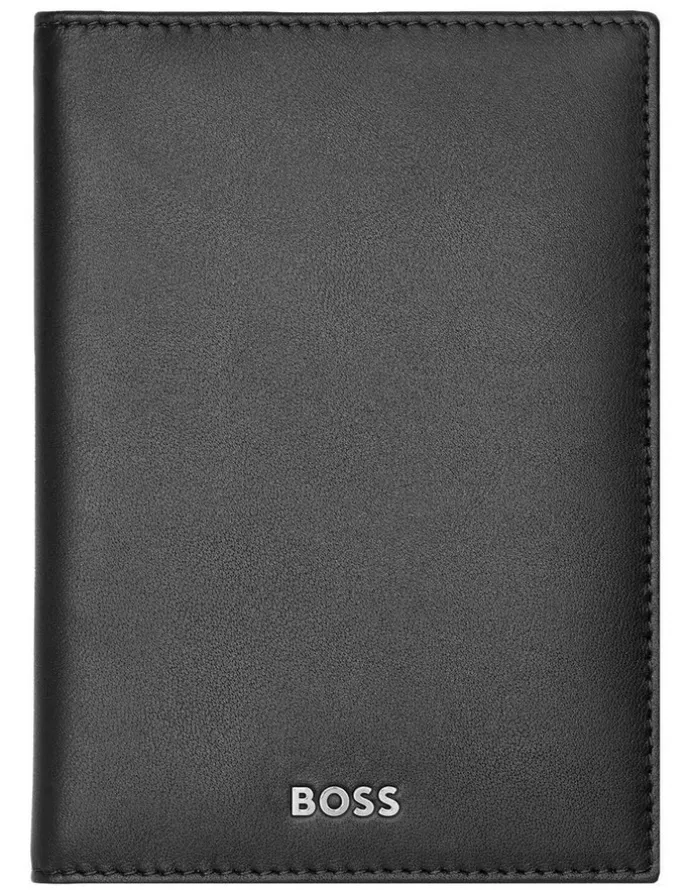 Boss Leather Card Holder Trifold in Smooth Black