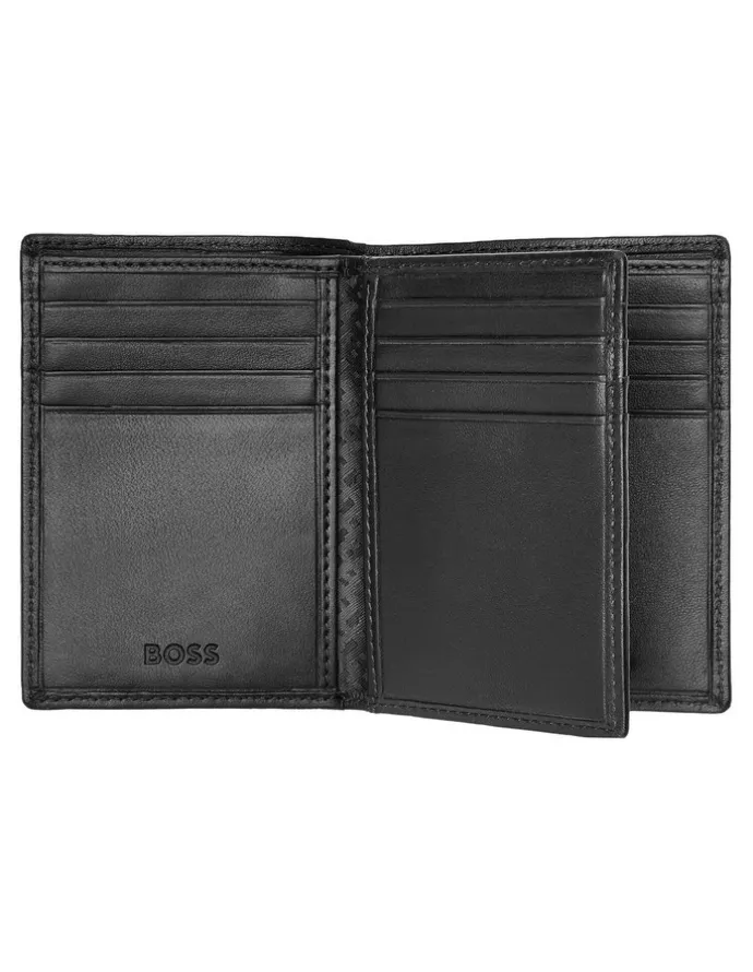 Boss Leather Card Holder Trifold in Smooth Black
