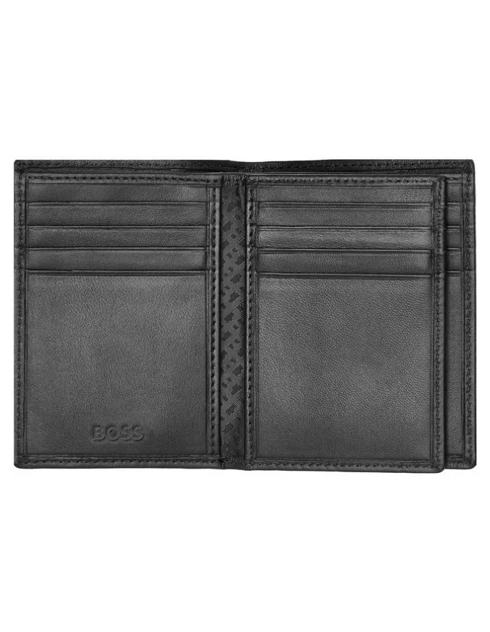 Boss Leather Card Holder Trifold in Smooth Black
