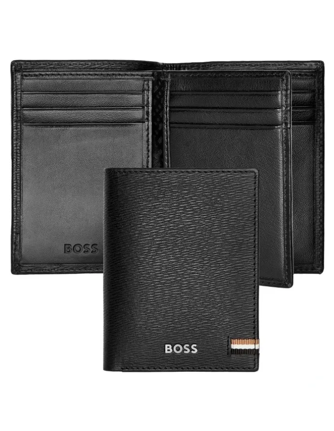 Boss Leather Card Holder Trifold Iconic Wallet in Black