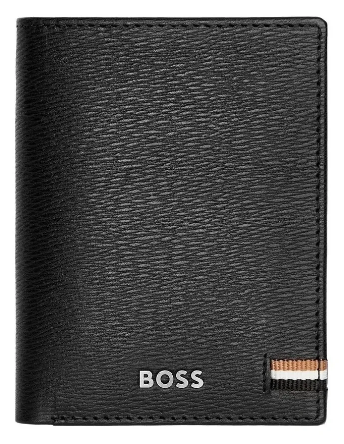 Boss Leather Card Holder Trifold Iconic Wallet in Black