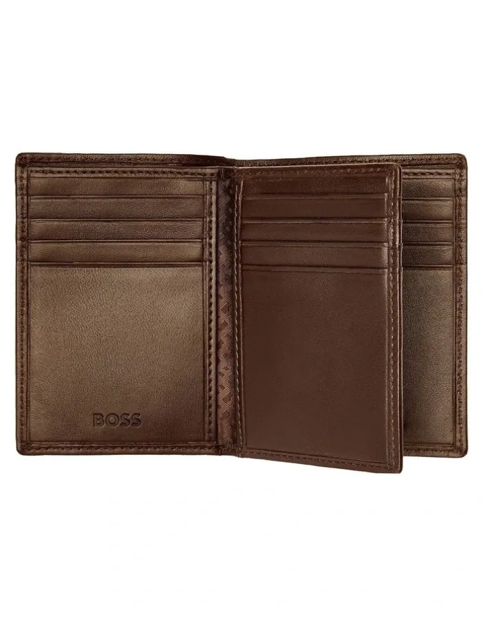 Boss Leather Card Holder Trifold in Smooth Brown