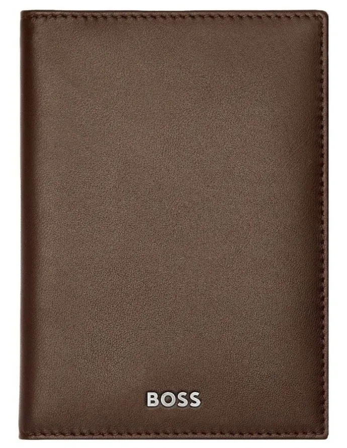 Boss Leather Card Holder Trifold in Smooth Brown