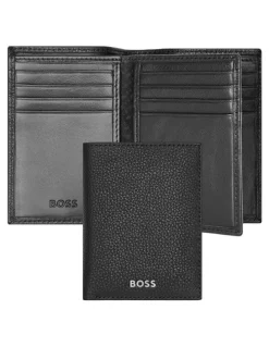 Boss Leather Card Holder Trifold Grained Wallet in Black