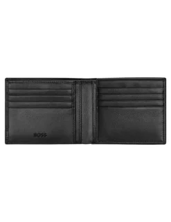 Boss Leather Trifold Wallet With Flap in Iconic Black
