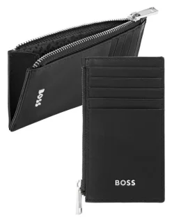 Boss Leather Zip Card Holder in Classic Smooth Black