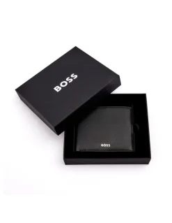 Boss Trifold Leather Wallet in Classic Smooth Black