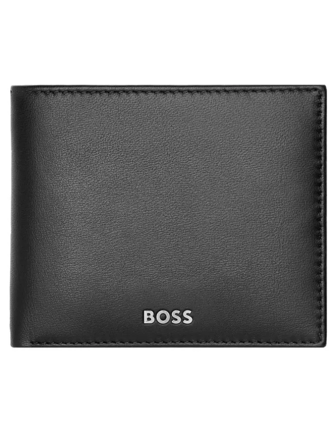 Boss Trifold Leather Wallet in Classic Smooth Black