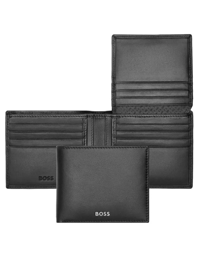 Boss Trifold Leather Wallet in Classic Smooth Black