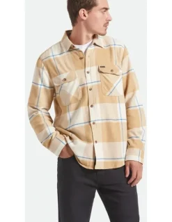 BRIXTON Bowery Flannel Shirt in Whitecap/Sand/Cyber Blue
