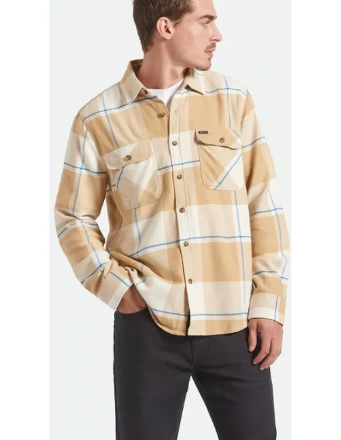 BRIXTON Bowery Flannel Shirt in Whitecap/Sand/Cyber Blue