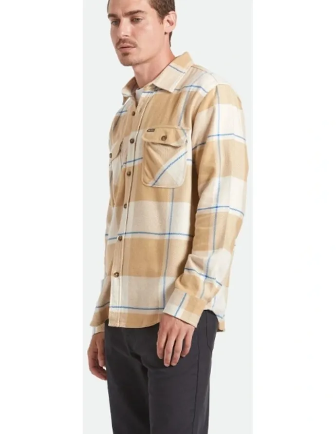 BRIXTON Bowery Flannel Shirt in Whitecap/Sand/Cyber Blue