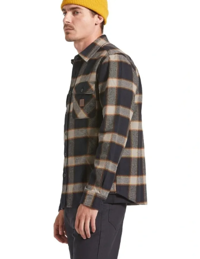 BRIXTON Bowery Heavy Weight Long Sleeve Shirt in Flanne Black/Cream
