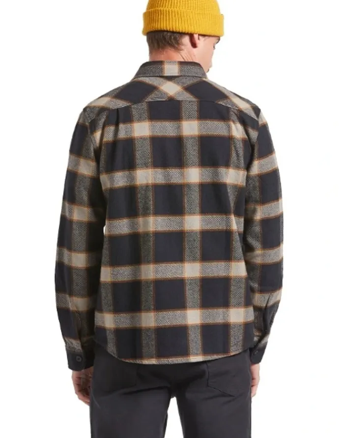 BRIXTON Bowery Heavy Weight Long Sleeve Shirt in Flanne Black/Cream