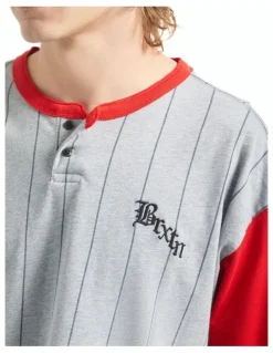 BRIXTON Boxy Baseball 1/2 Sleeve Tee in Heather Grey/Adrenaline Rush