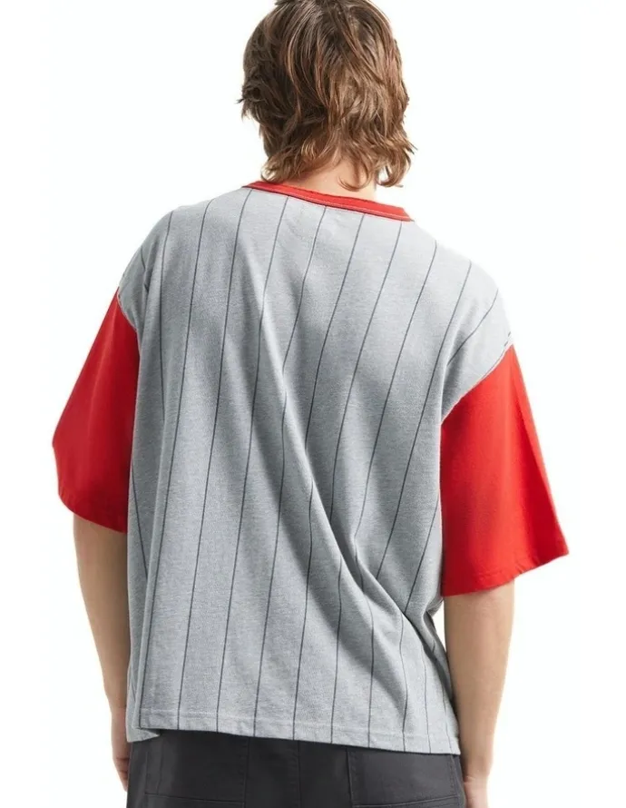 BRIXTON Boxy Baseball 1/2 Sleeve Tee in Heather Grey/Adrenaline Rush