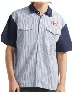 BRIXTON Builders Olson Short Sleeve in Blue Aura Stripe