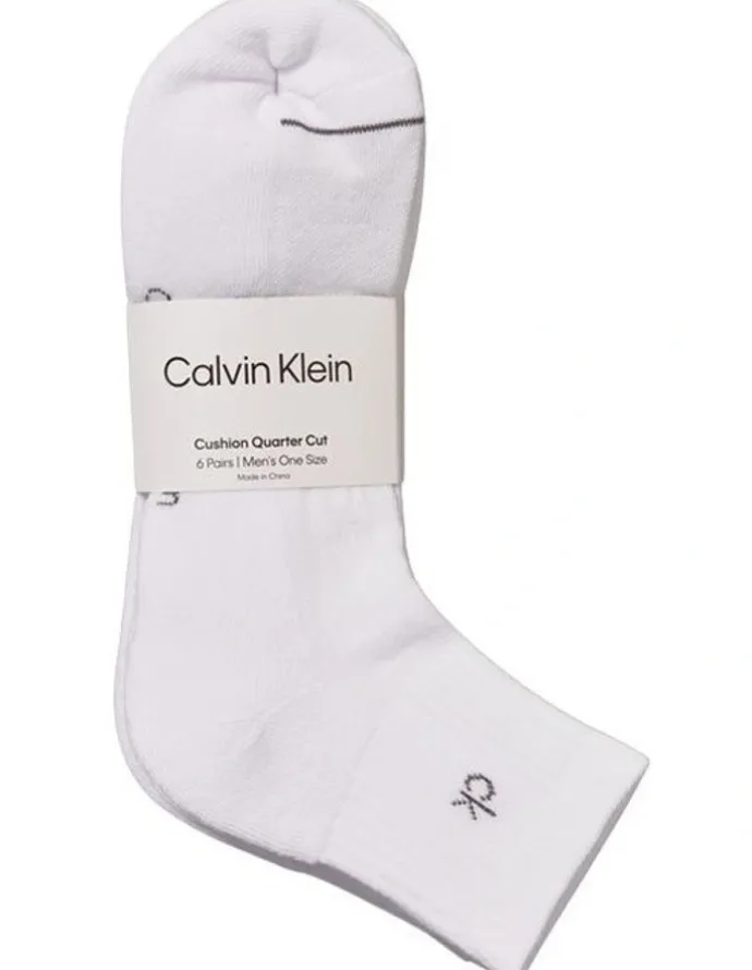 Calvin Klein 6 Pack Sports Quarter Crew Socks in White