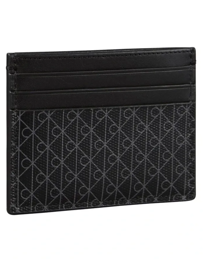 Calvin Klein Allover Monogram Logo Card Case in Black