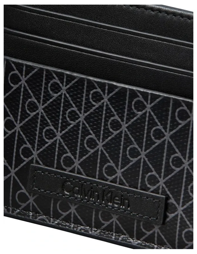 Calvin Klein Allover Monogram Logo Card Case in Black