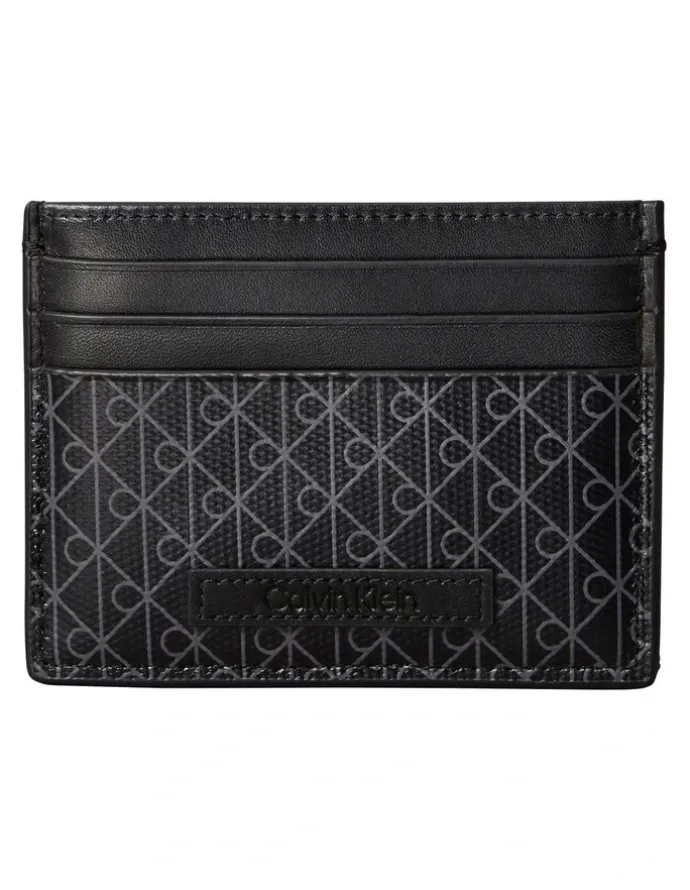 Calvin Klein Allover Monogram Logo Card Case in Black
