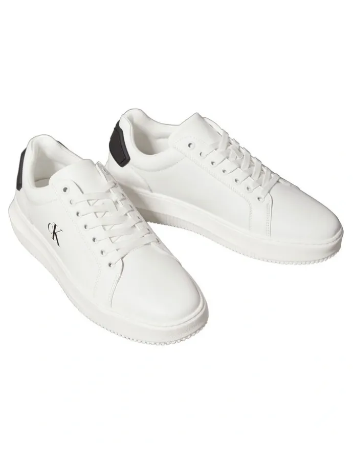 Calvin Klein Chunky Cupsole Ru Patch Lth Sneaker in Bright White/Black