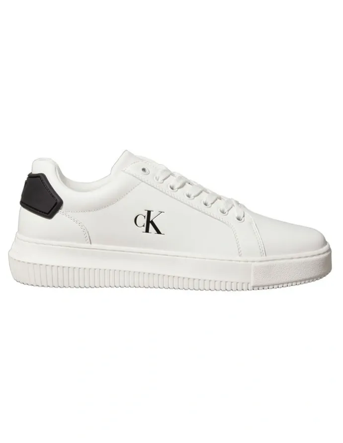 Calvin Klein Chunky Cupsole Ru Patch Lth Sneaker in Bright White/Black