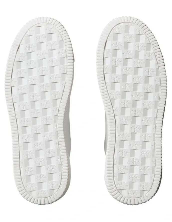 Calvin Klein Chunky Cupsole Ru Patch Lth Sneaker in Bright White/Black